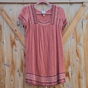 Boho, Lagenlook, coral spice, festival mini dress/tunic with cap sleeves